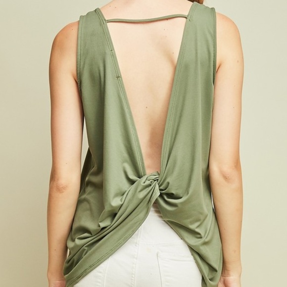 Tops Army Green Backless Gathered Top Poshmark